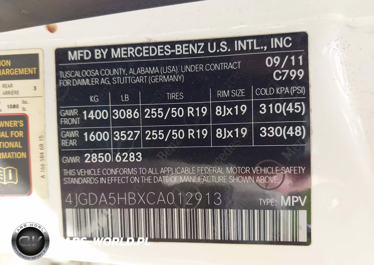 2012 Mercedes-Benz Ml 350 4Matic VIN:4JGDA5HBXCA012913 - 9