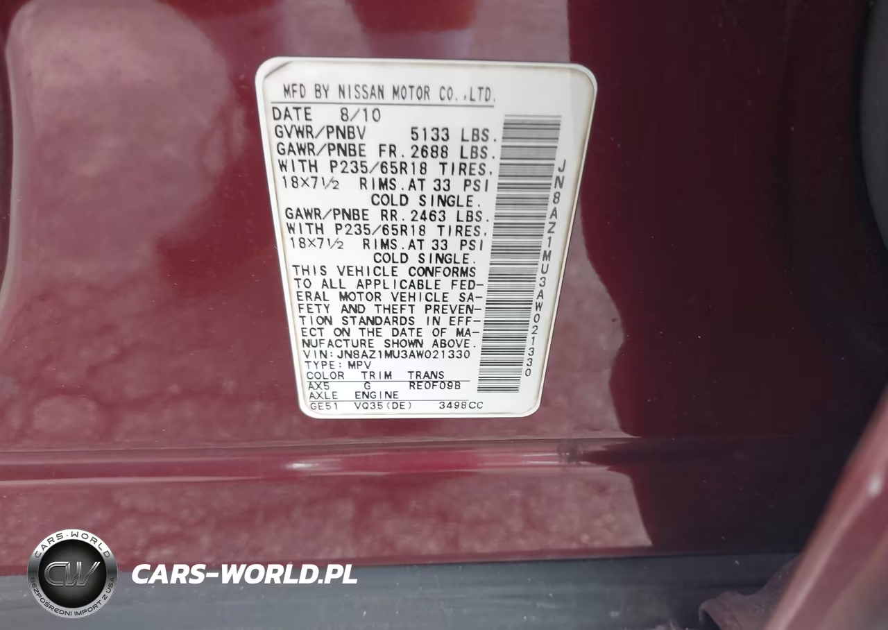 2010 Nissan Murano Sl VIN:JN8AZ1MU3AW021330 - 9