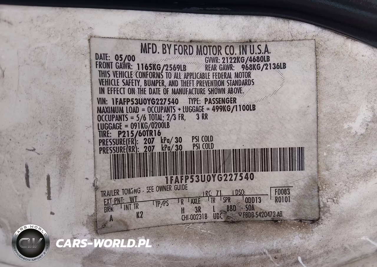 2000 Ford Taurus Se VIN:1FAFP53U0YG227540 - 9