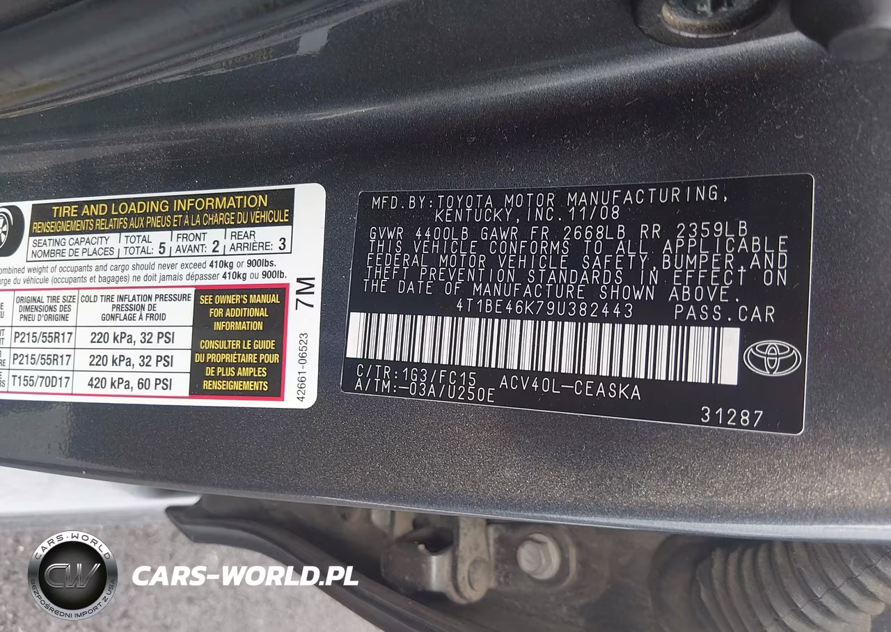 2009 Toyota Camry Se VIN:4T1BE46K79U382443 - 9