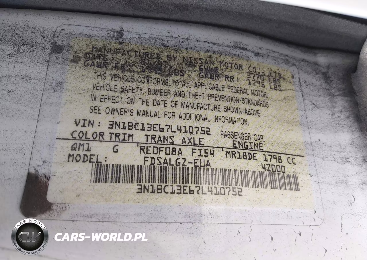 2007 Nissan Versa 1.8Sl VIN:3N1BC13E67L410752 - 9