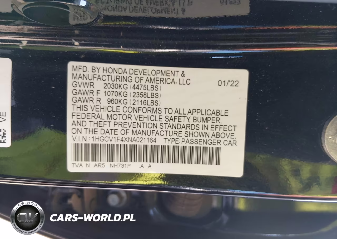 2022 Honda Accord Sport Special Edition VIN:1HGCV1F4XNA021164 - 9