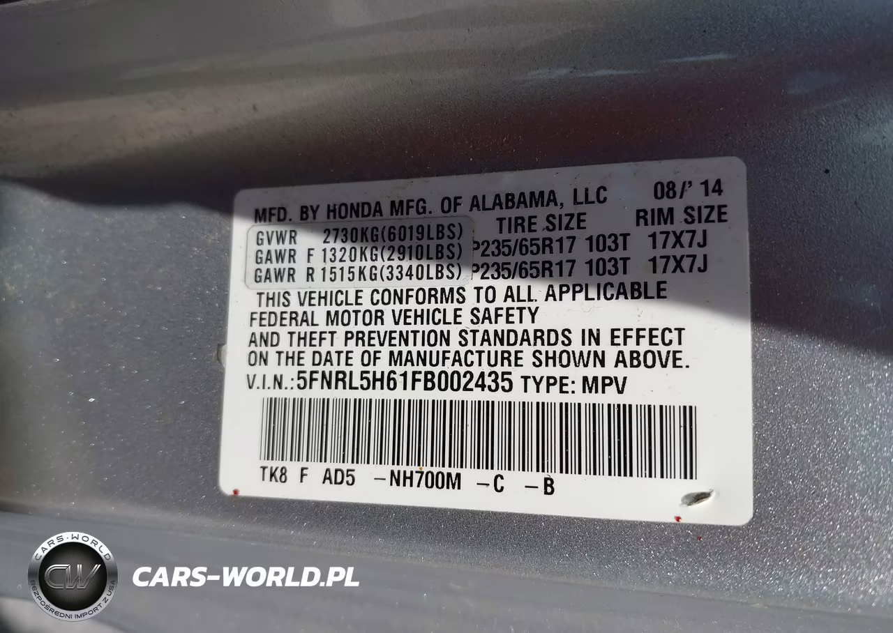2015 Honda Odyssey Ex-L VIN:5FNRL5H61FB002435 - 9