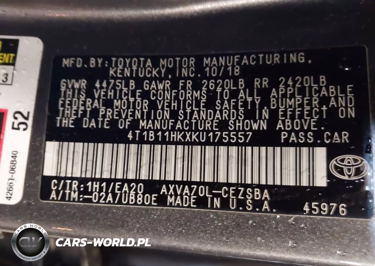 2019 Toyota Camry Se VIN:4T1B11HKXKU175557 - 9