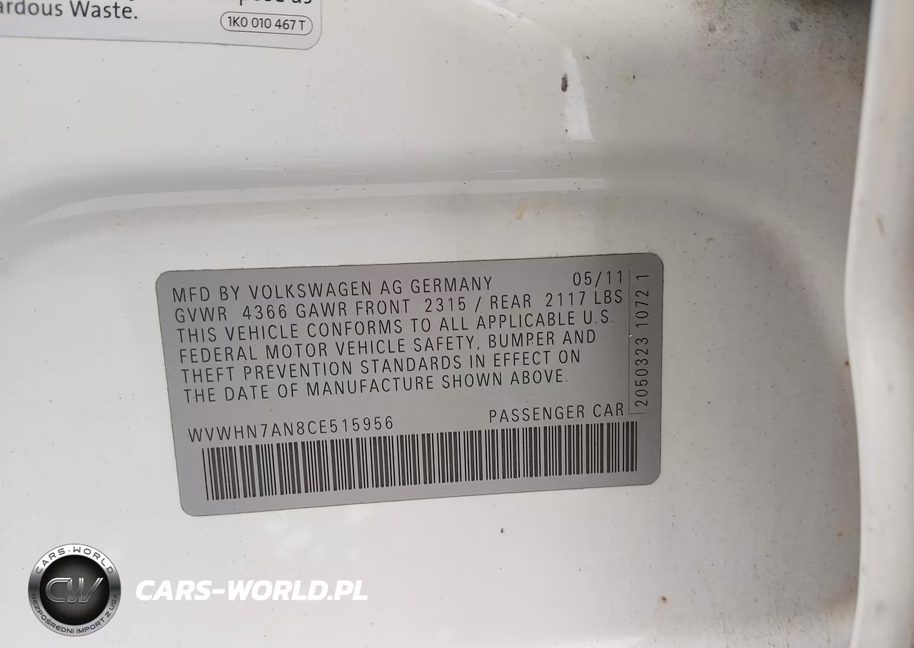 2012 Volkswagen Cc Lux VIN:WVWHN7AN8CE515956 - 9