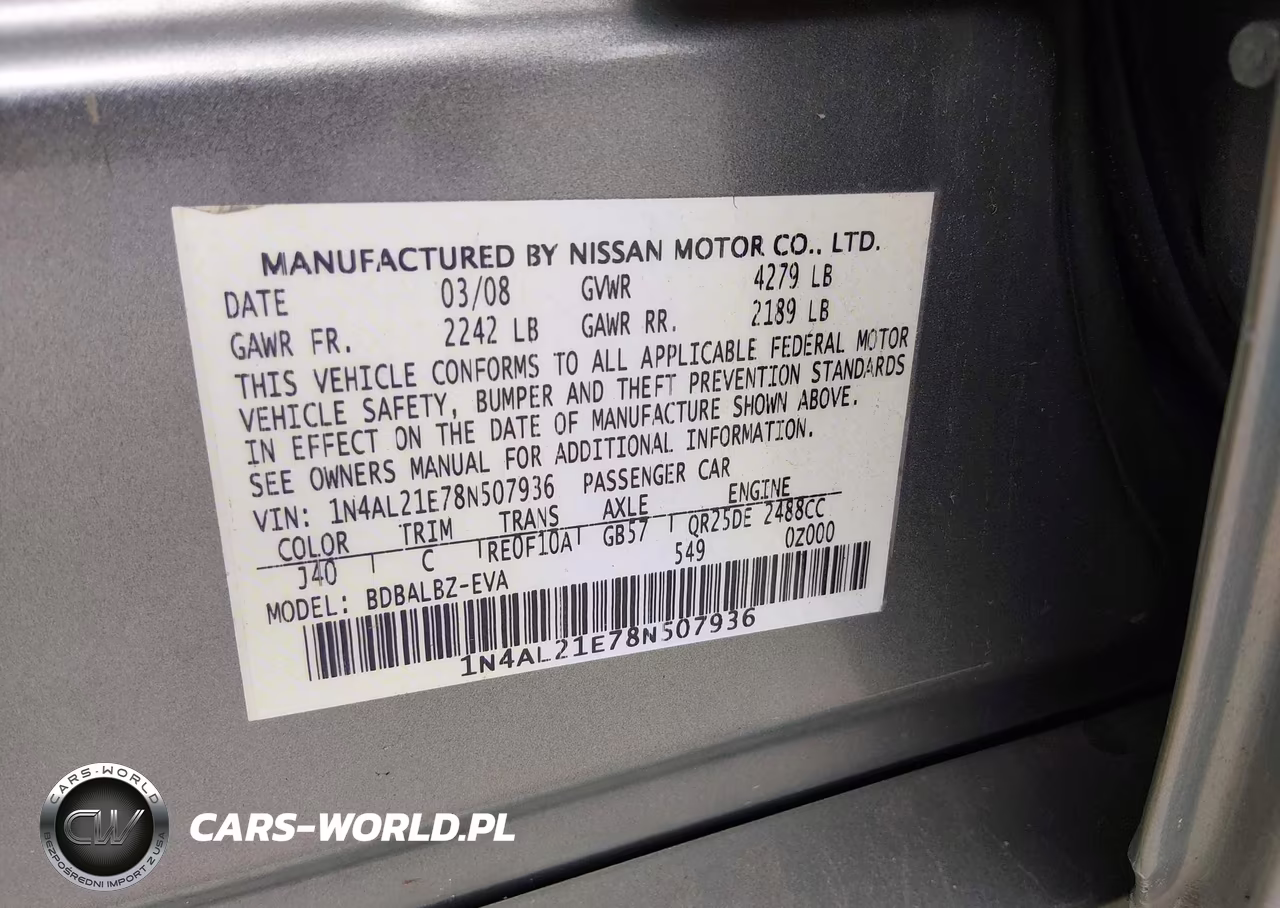 2008 Nissan Altima 2.5 S VIN:1N4AL21E78N507936 - 9