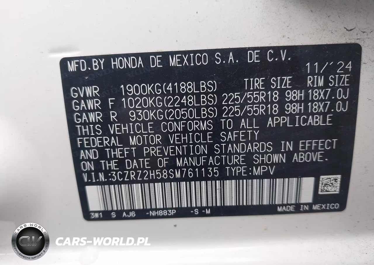 2025 Honda Hr-V Awd Sport VIN:3CZRZ2H58SM761135 - 9