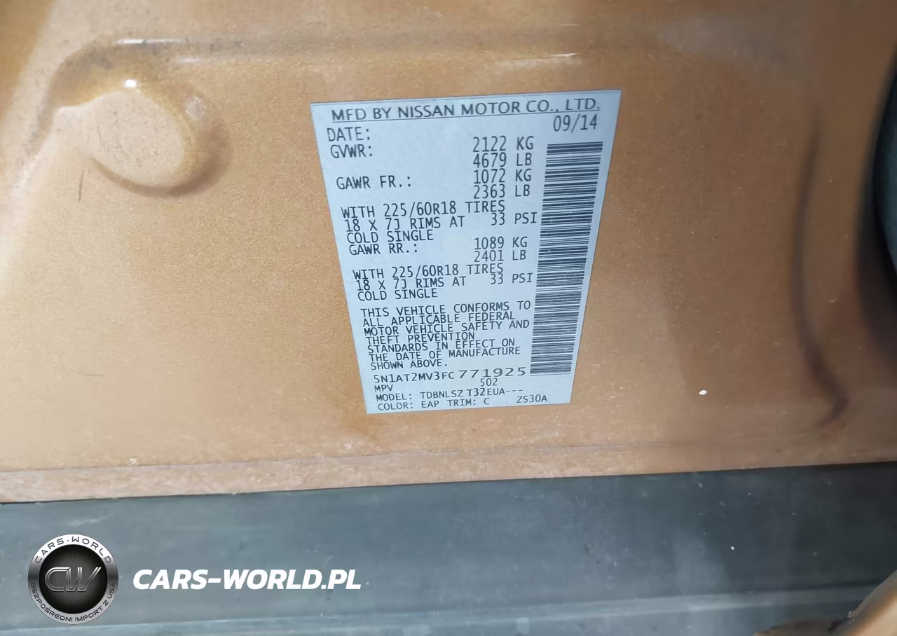 2015 Nissan Rogue Sl VIN:5N1AT2MV3FC771925 - 9