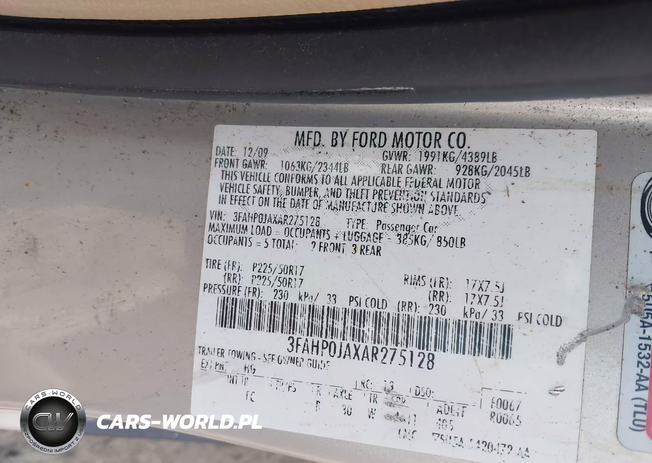 2010 Ford Fusion Sel VIN:3FAHP0JAXAR275128 - 9