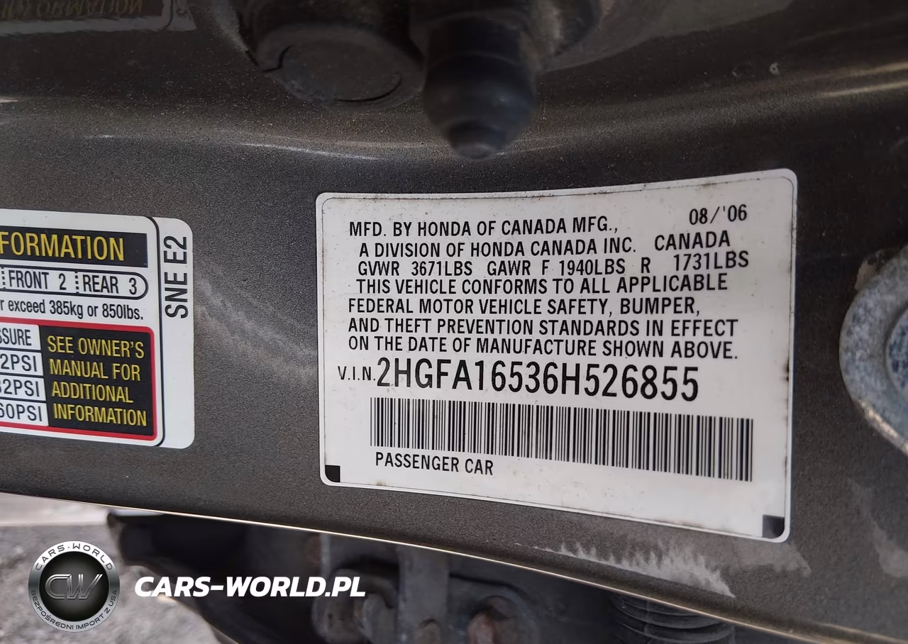 2006 Honda Civic Lx VIN:2HGFA16536H526855 - 9