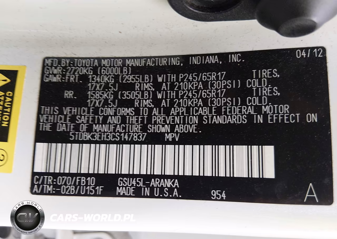 2012 Toyota Highlander Base V6 VIN:5TDBK3EH3CS147837 - 9