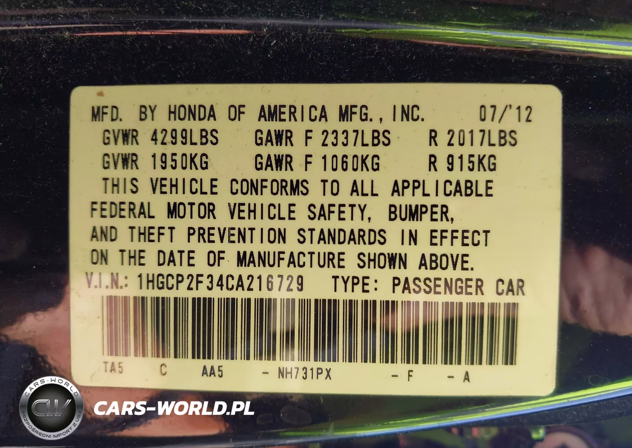 2012 Honda Accord Sdn Lx VIN:1HGCP2F34CA216729 - 9