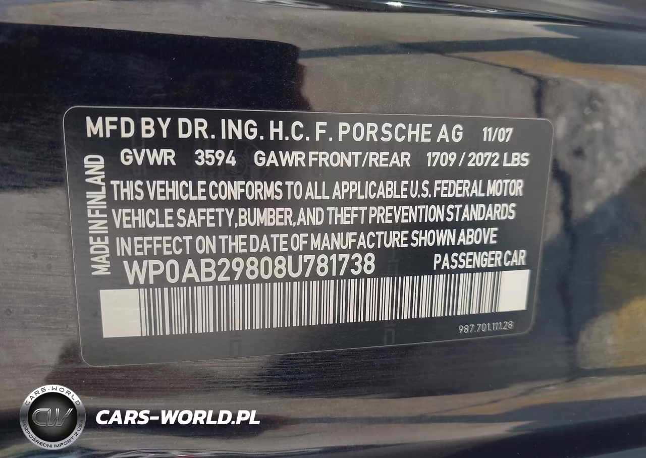 2008 Porsche Cayman S VIN:WP0AB29808U781738 - 9