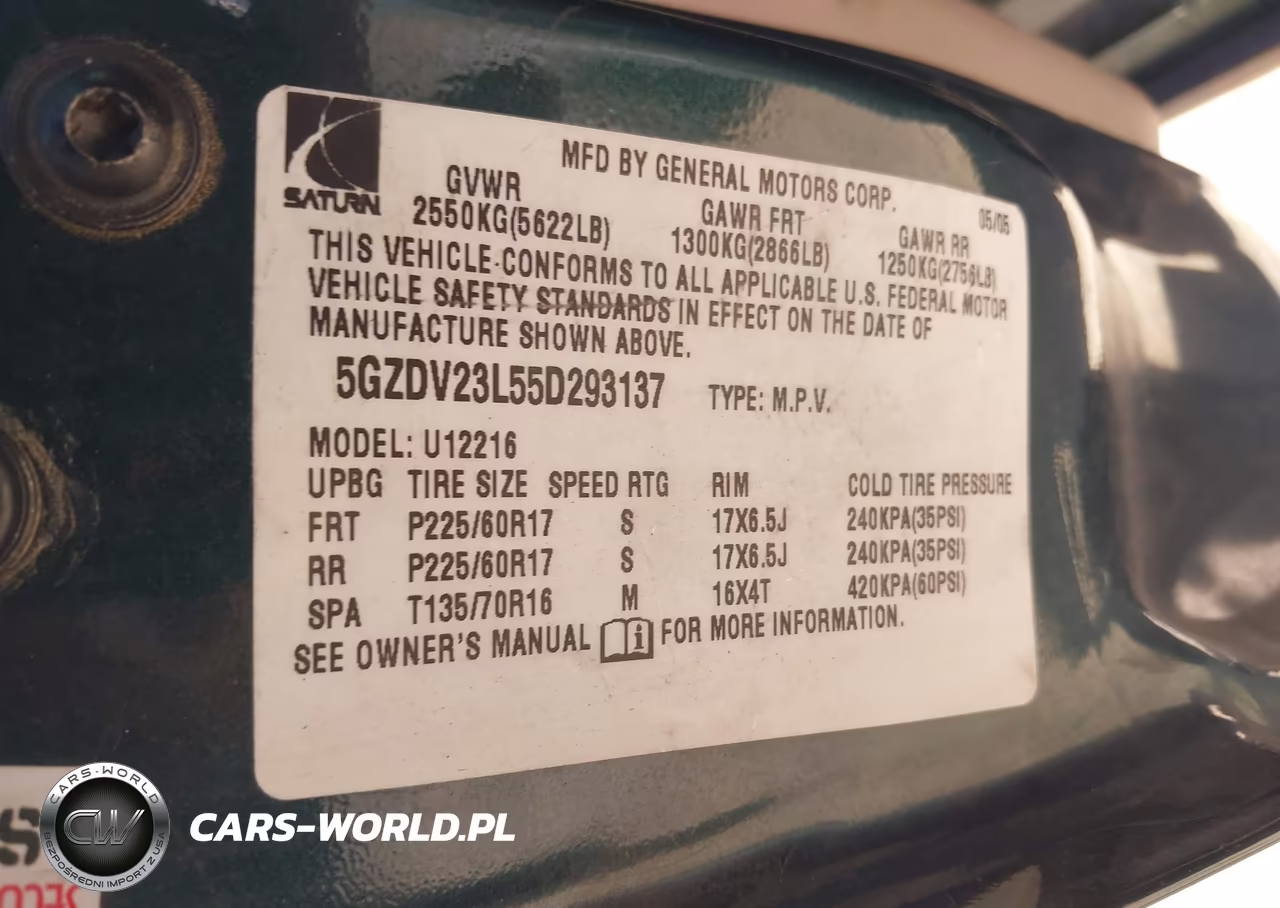 2005 Saturn Relay Fwd VIN:5GZDV23L55D293137 - 9