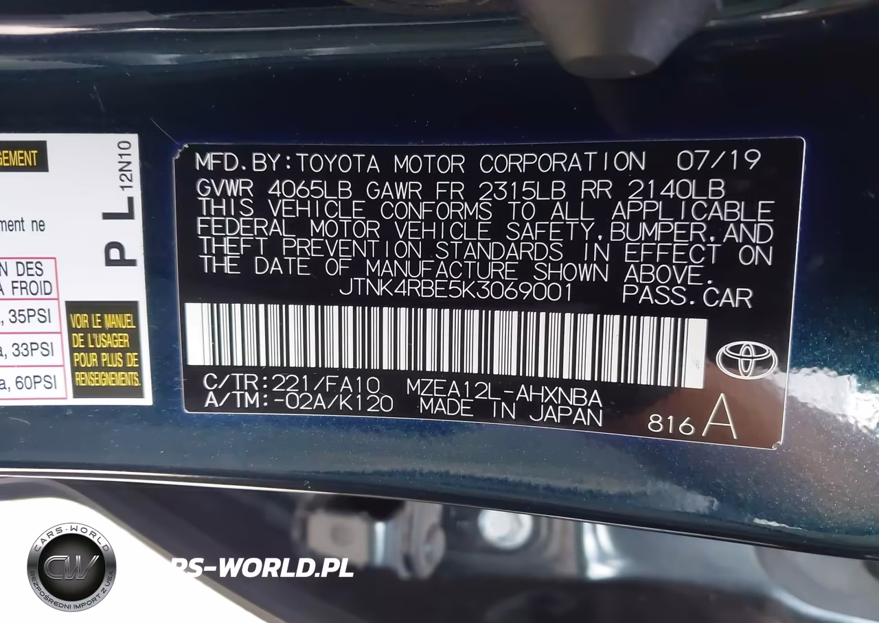 2019 Toyota Corolla Se VIN:JTNK4RBE5K3069001 - 9