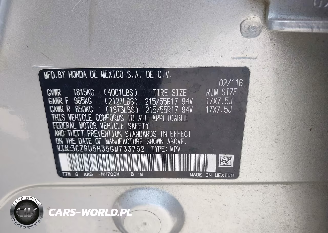 2016 Honda Hr-V Lx VIN:3CZRU5H35GM733752 - 9