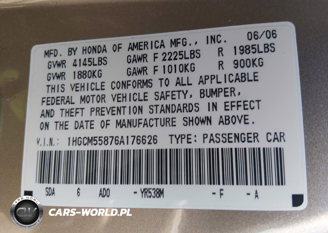2006 Honda Accord 2.4 Ex VIN:1HGCM55876A176626 - 9