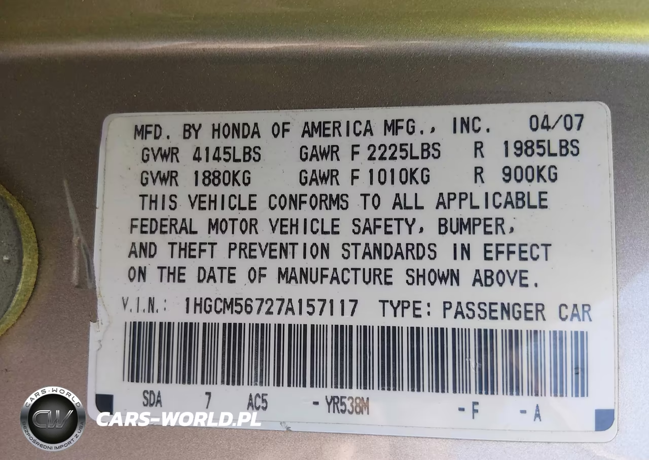 2007 Honda Accord Ex VIN:1HGCM56727A157117 - 9