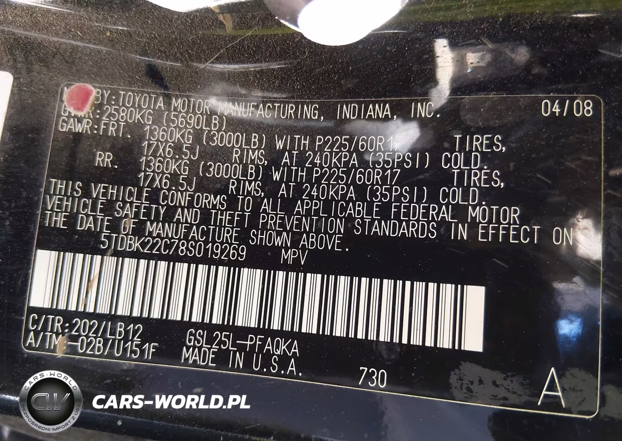2008 Toyota Sienna Limited VIN:5TDBK22C78S019269 - 9