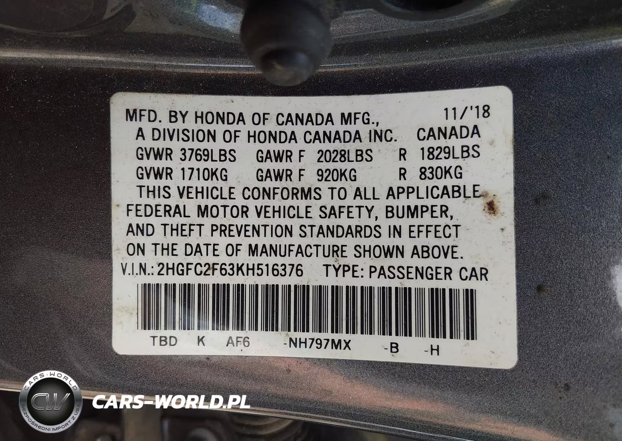 2019 Honda Civic Lx VIN:2HGFC2F63KH516376 - 9
