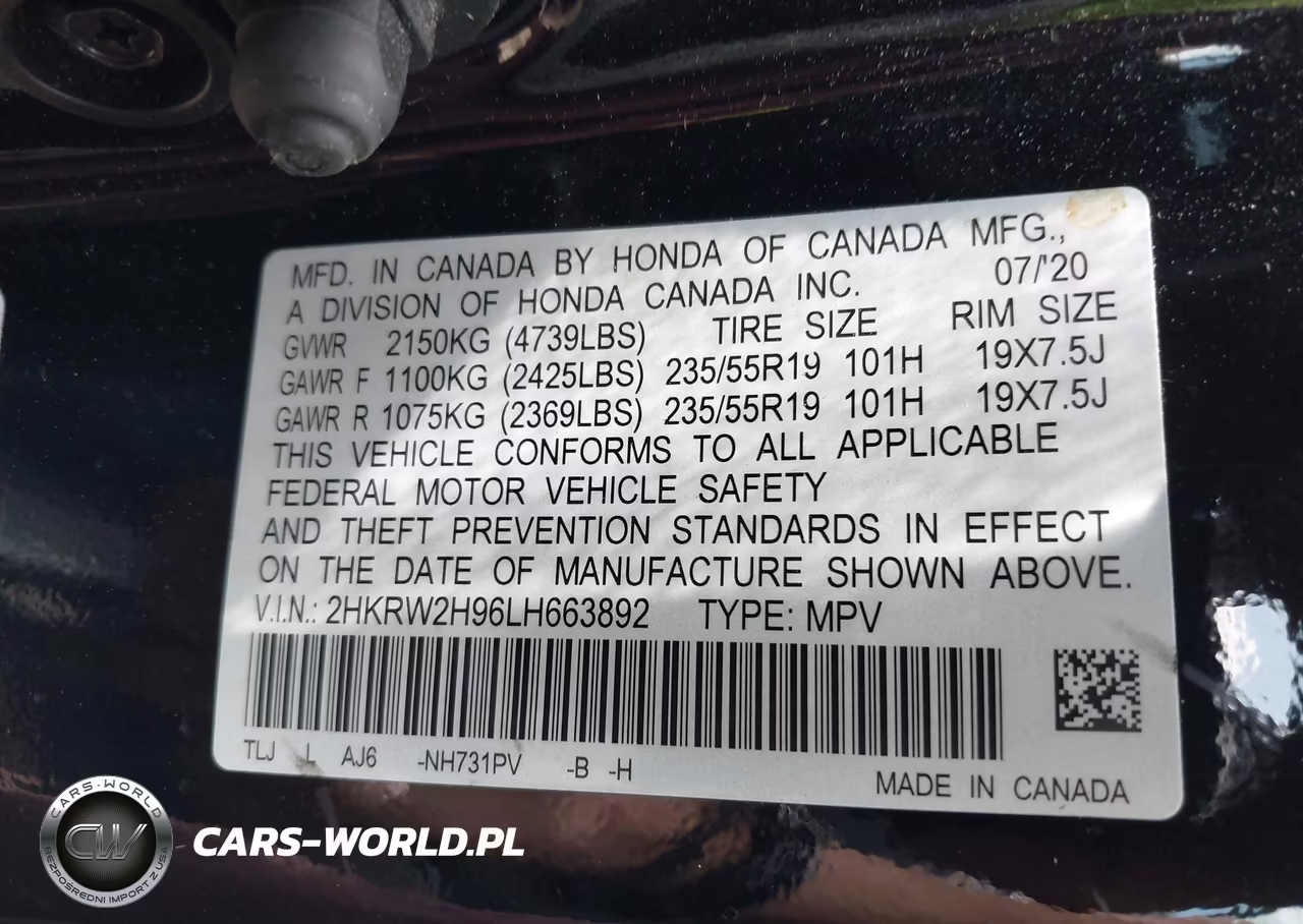 2020 Honda Cr-V Awd Touring VIN:2HKRW2H96LH663892 - 9