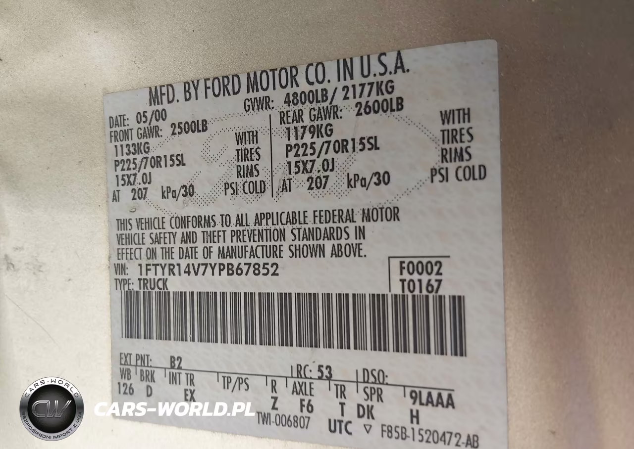 2000 Ford Ranger Xl-Xlt VIN:1FTYR14V7YPB67852 - 9