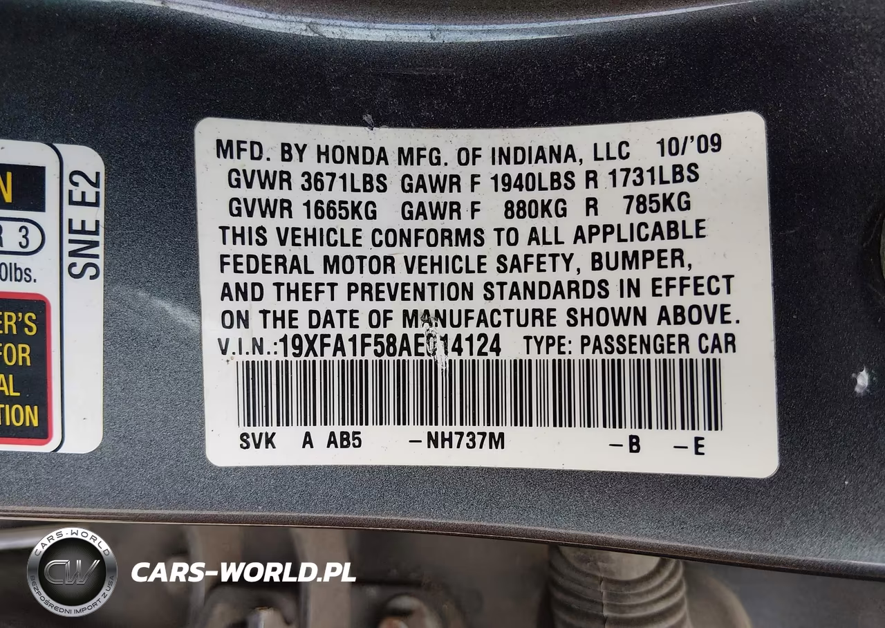 2010 Honda Civic Lx VIN:19XFA1F58AE014124 - 9