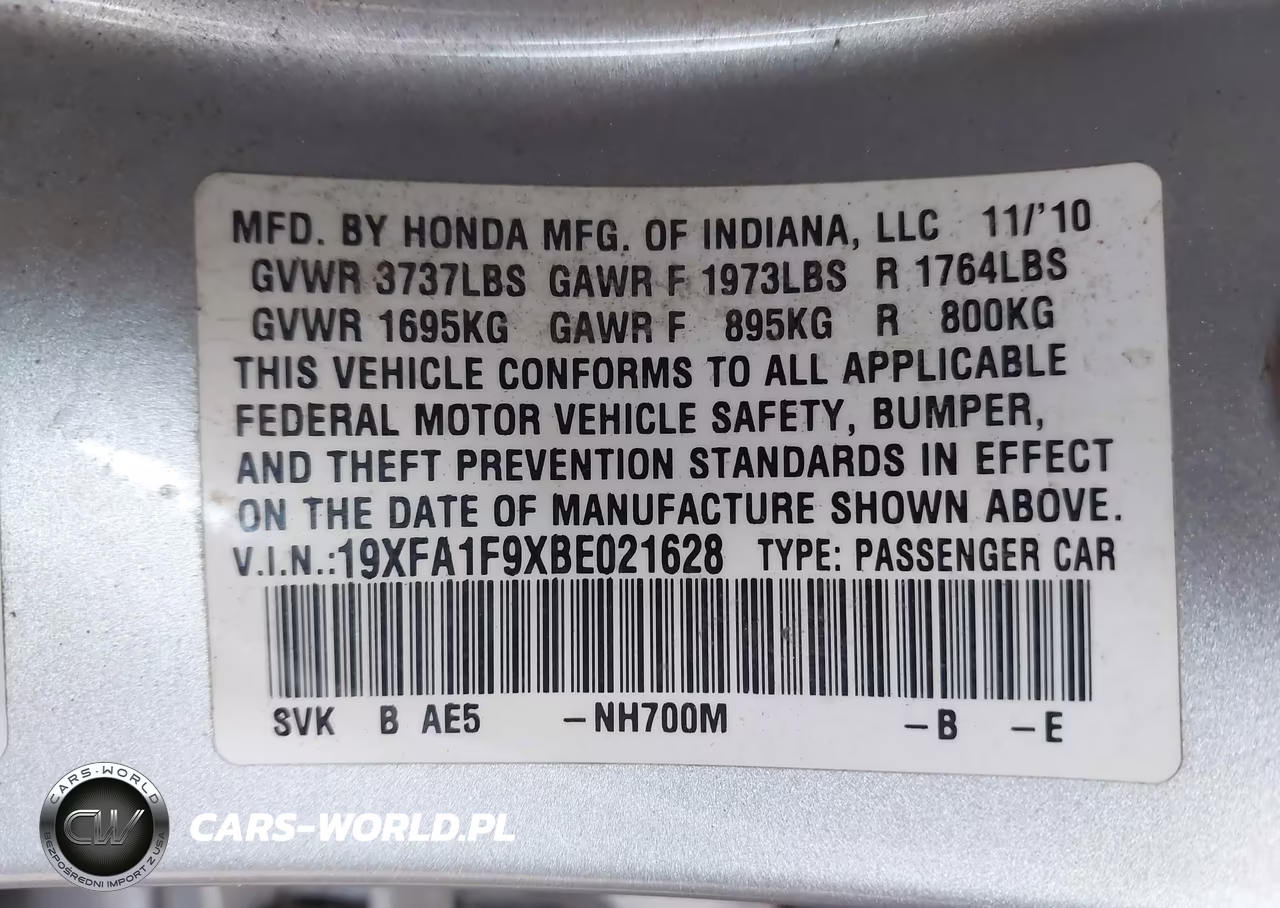 2011 Honda Civic Ex-L VIN:19XFA1F9XBE021628 - 9