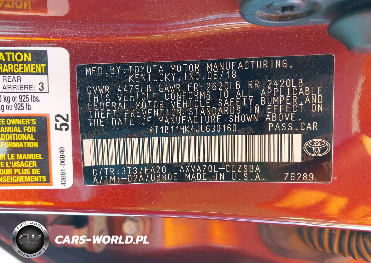 2018 Toyota Camry Se VIN:4T1B11HK4JU630160 - 9