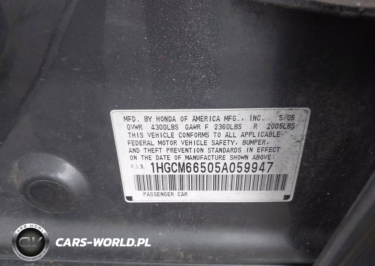 2005 Honda Accord 3.0 Ex VIN:1HGCM66505A059947 - 9