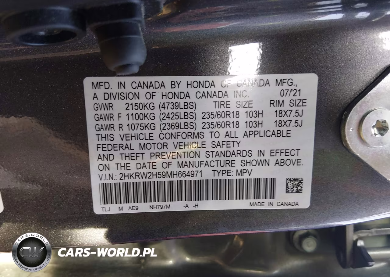 2021 Honda Cr-V Awd Ex VIN:2HKRW2H59MH664971 - 9