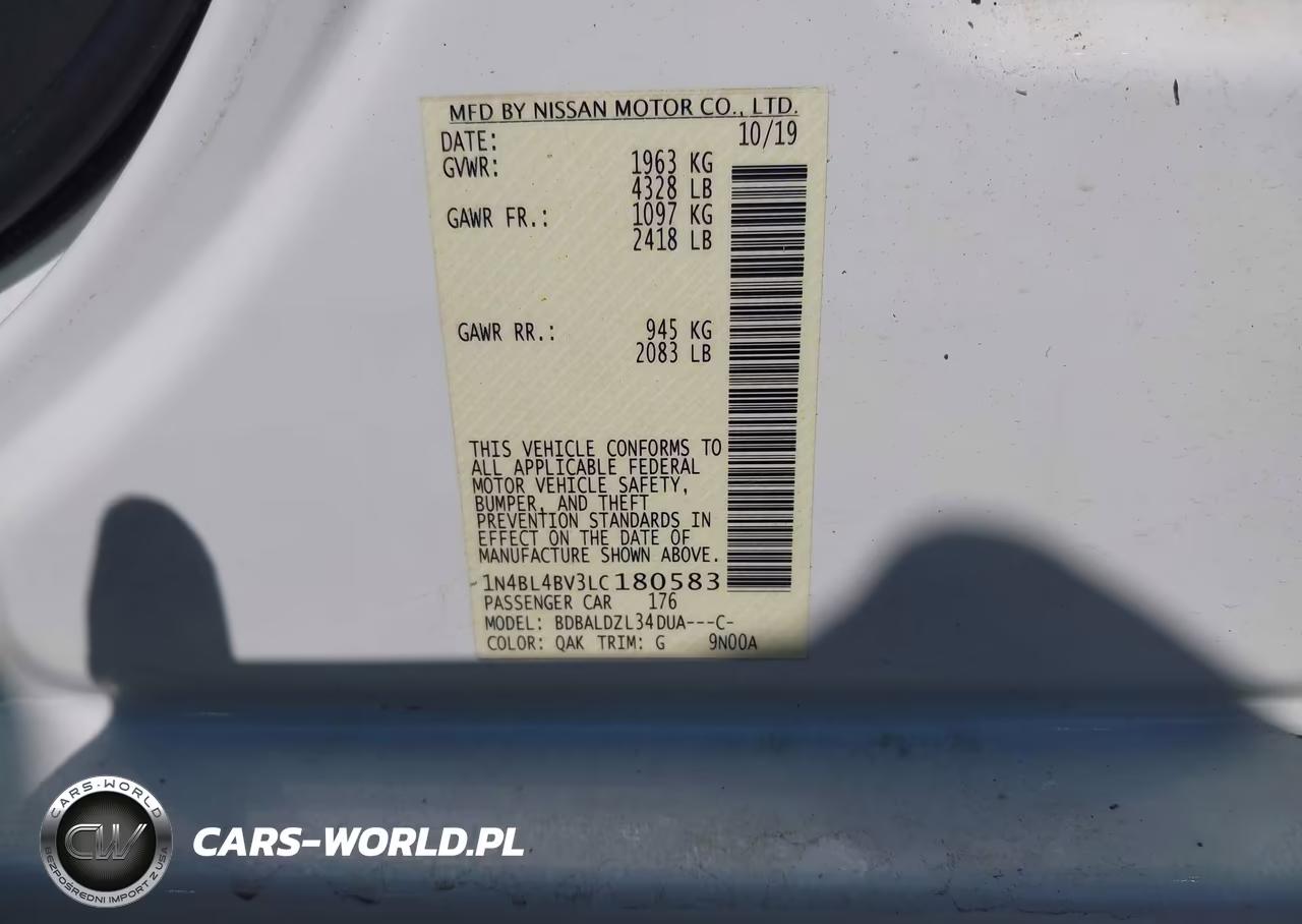 2020 Nissan Altima S Fwd VIN:1N4BL4BV3LC180583 - 9