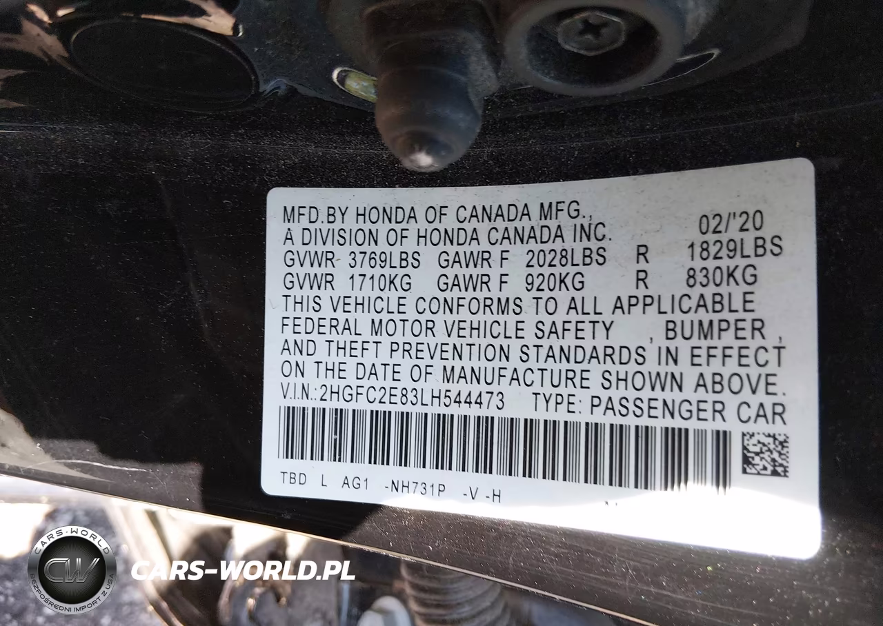 2020 Honda Civic Sport VIN:2HGFC2E83LH544473 - 9