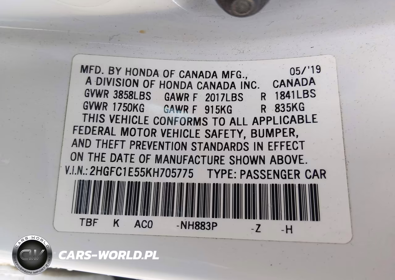 2019 Honda Civic Si VIN:2HGFC1E55KH705775 - 9
