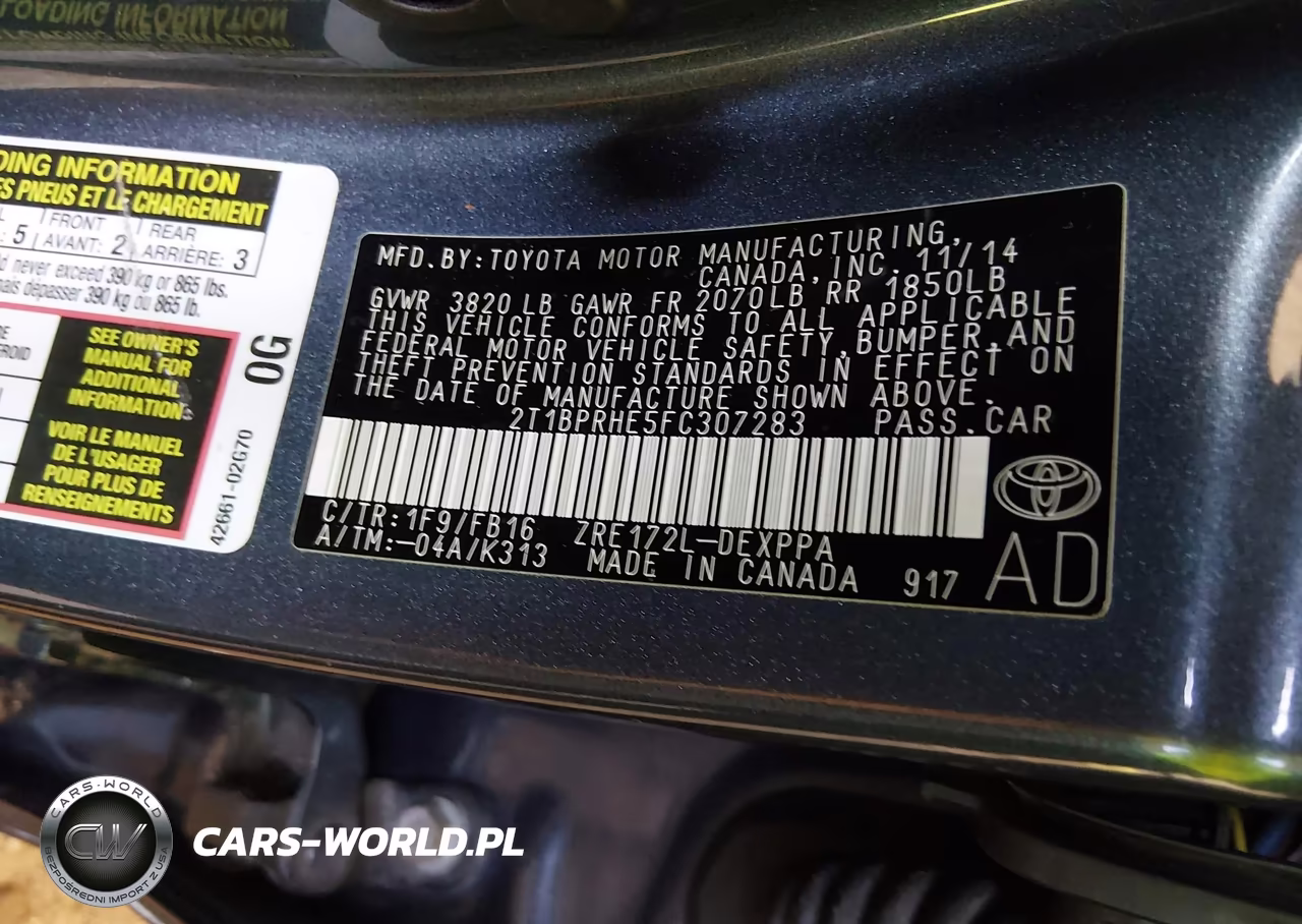 2015 Toyota Corolla Le Eco Plus VIN:2T1BPRHE5FC307283 - 9