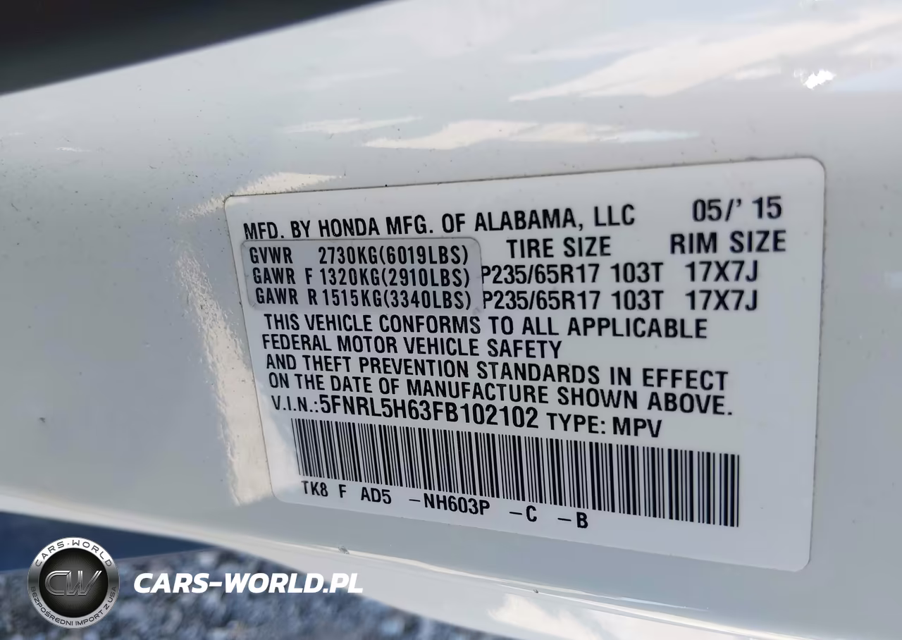 2015 Honda Odyssey Ex-L VIN:5FNRL5H63FB102102 - 9
