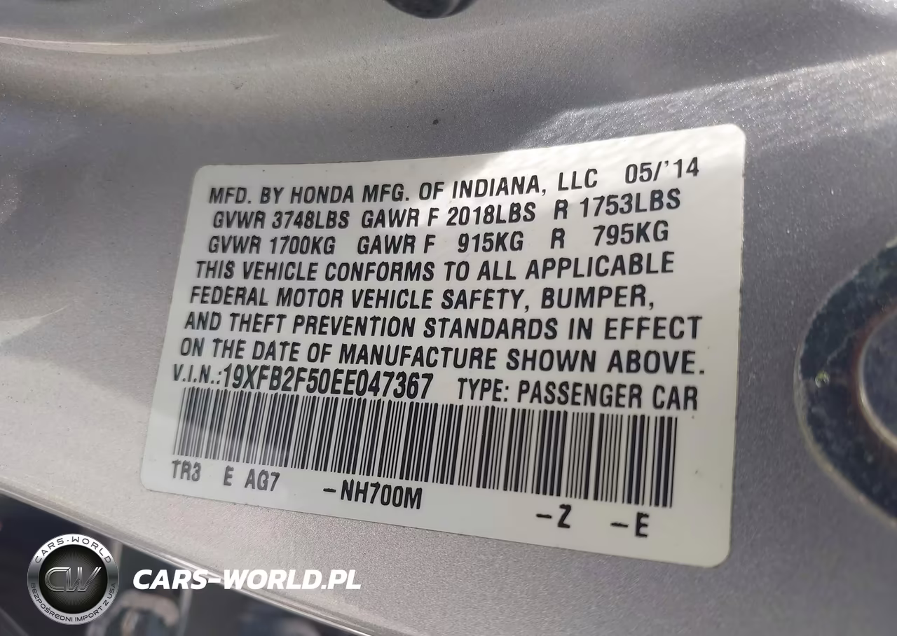 2014 Honda Civic Lx VIN:19XFB2F50EE047367 - 9