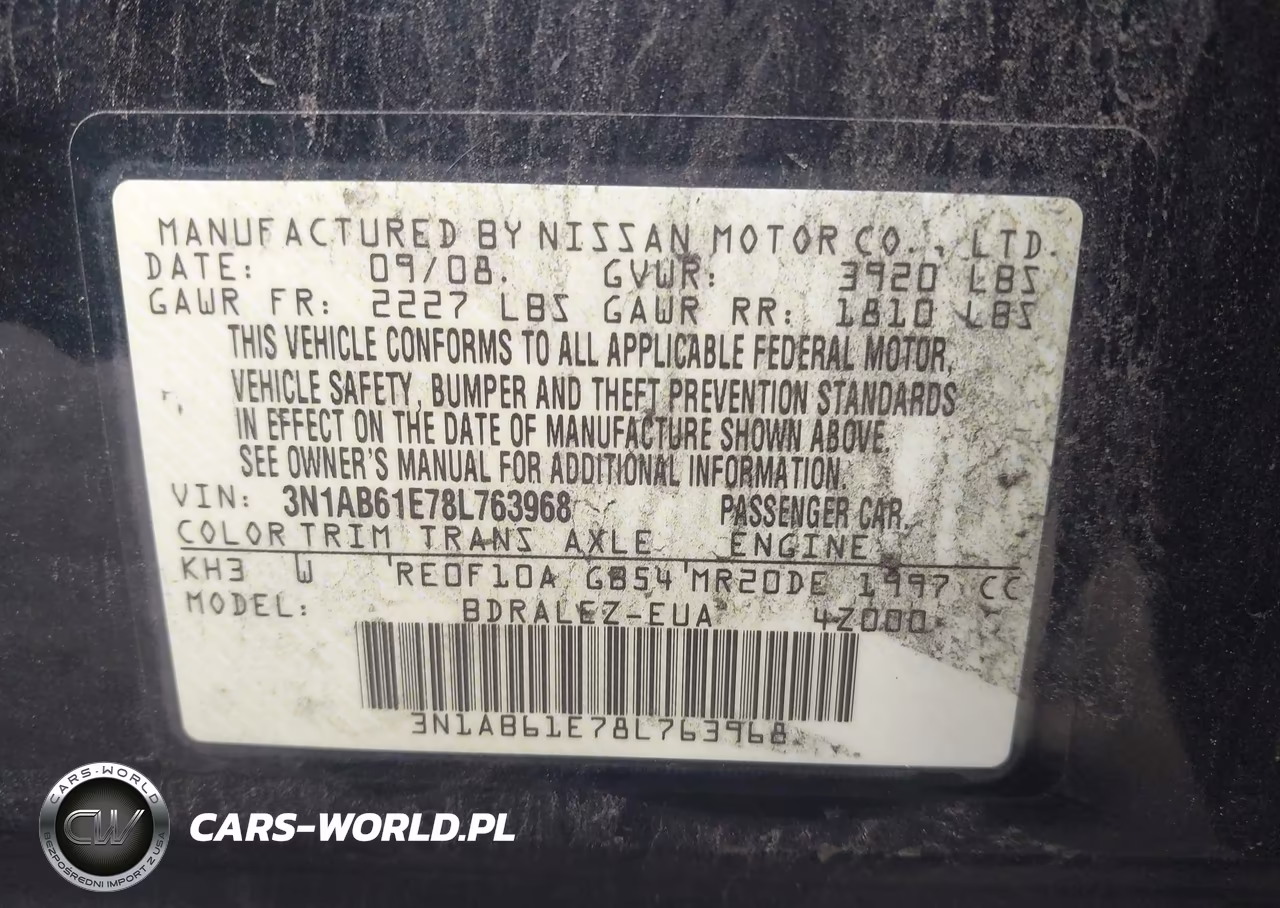 2008 Nissan Sentra 2.0 S VIN:3N1AB61E78L763968 - 9