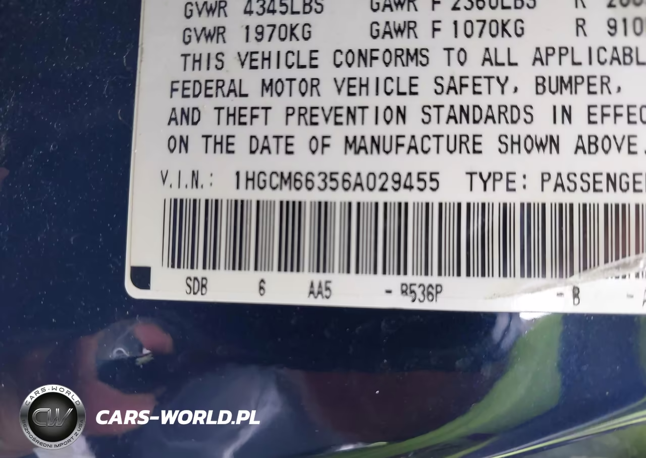 2006 Honda Accord 3.0 Lx VIN:1HGCM66356A029455 - 9