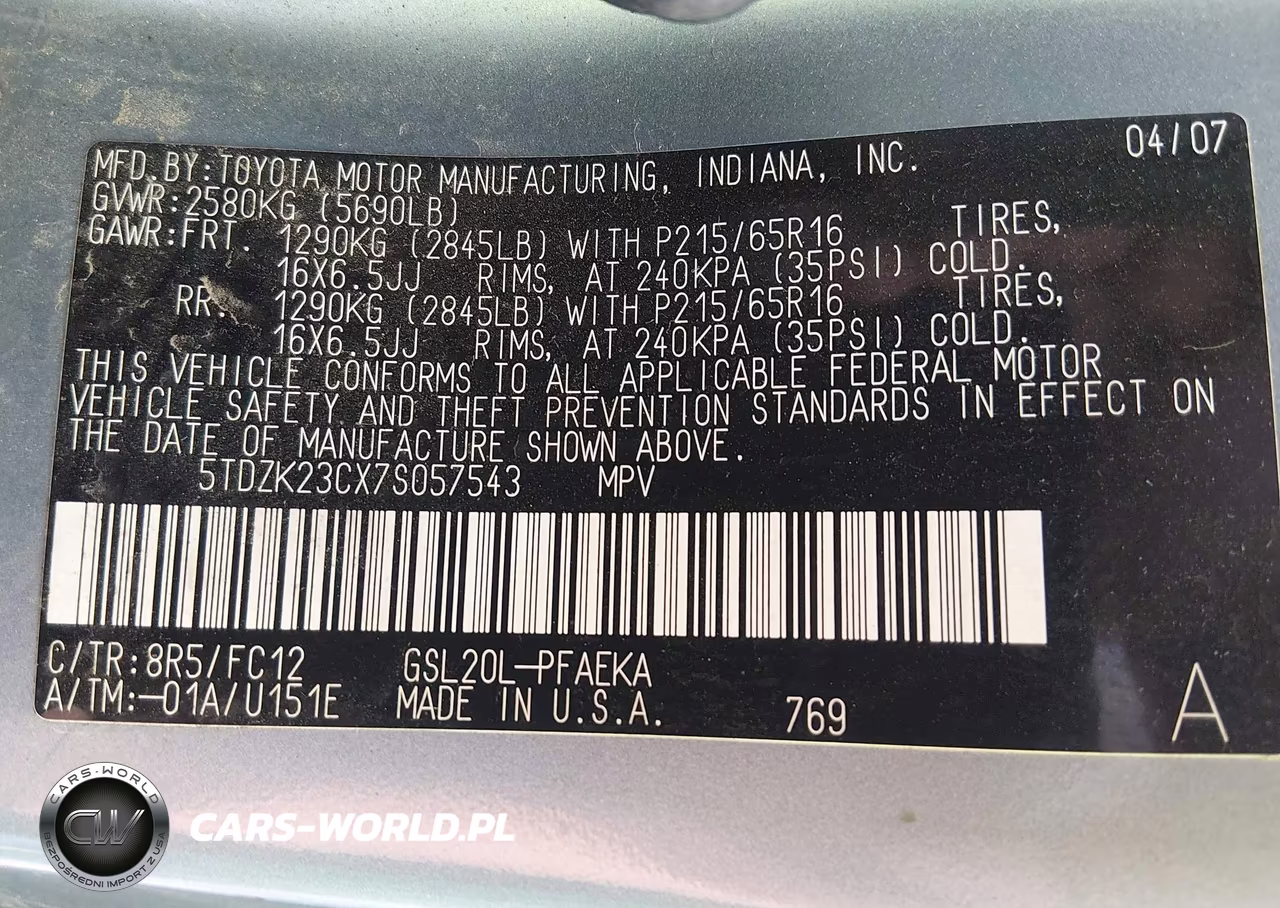 2007 Toyota Sienna Le VIN:5TDZK23CX7S057543 - 9