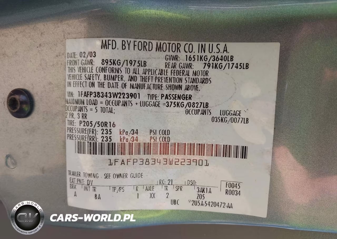 2003 Ford Focus Zts VIN:1FAFP38343W223901 - 9