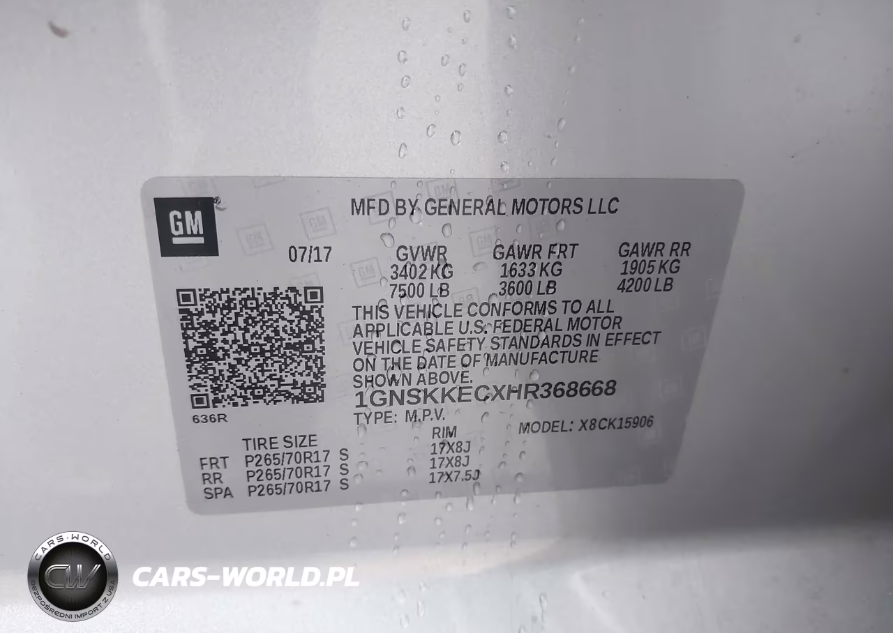 2017 Chevrolet Suburban Commercial VIN:1GNSKKECXHR368668 - 9