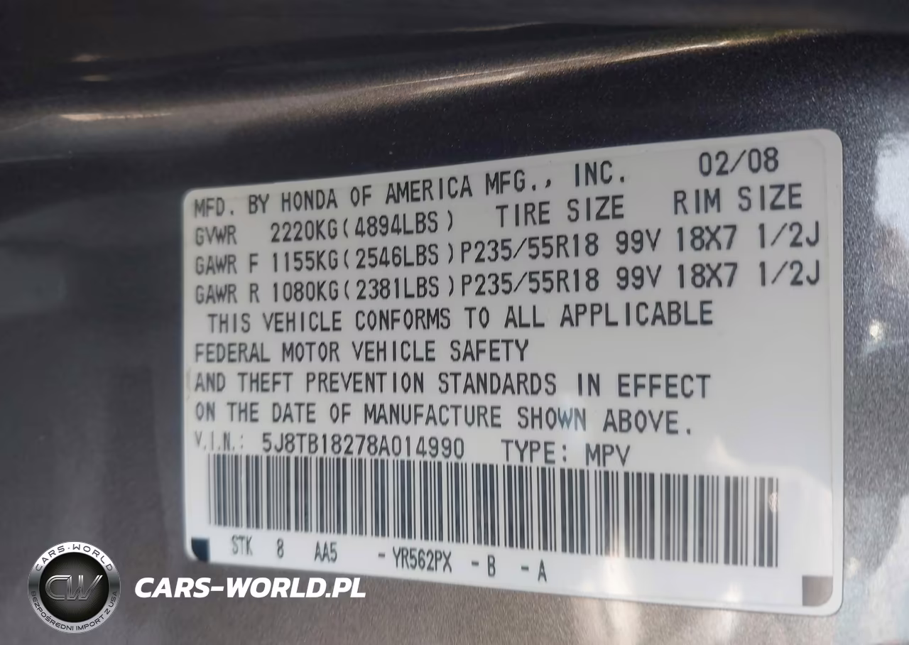 2008 Acura Rdx VIN:5J8TB18278A014990 - 9