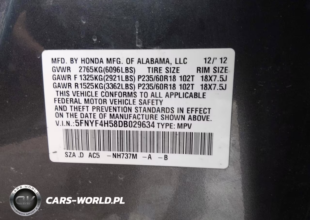 2013 Honda Pilot Ex-L VIN:5FNYF4H58DB029634 - 9