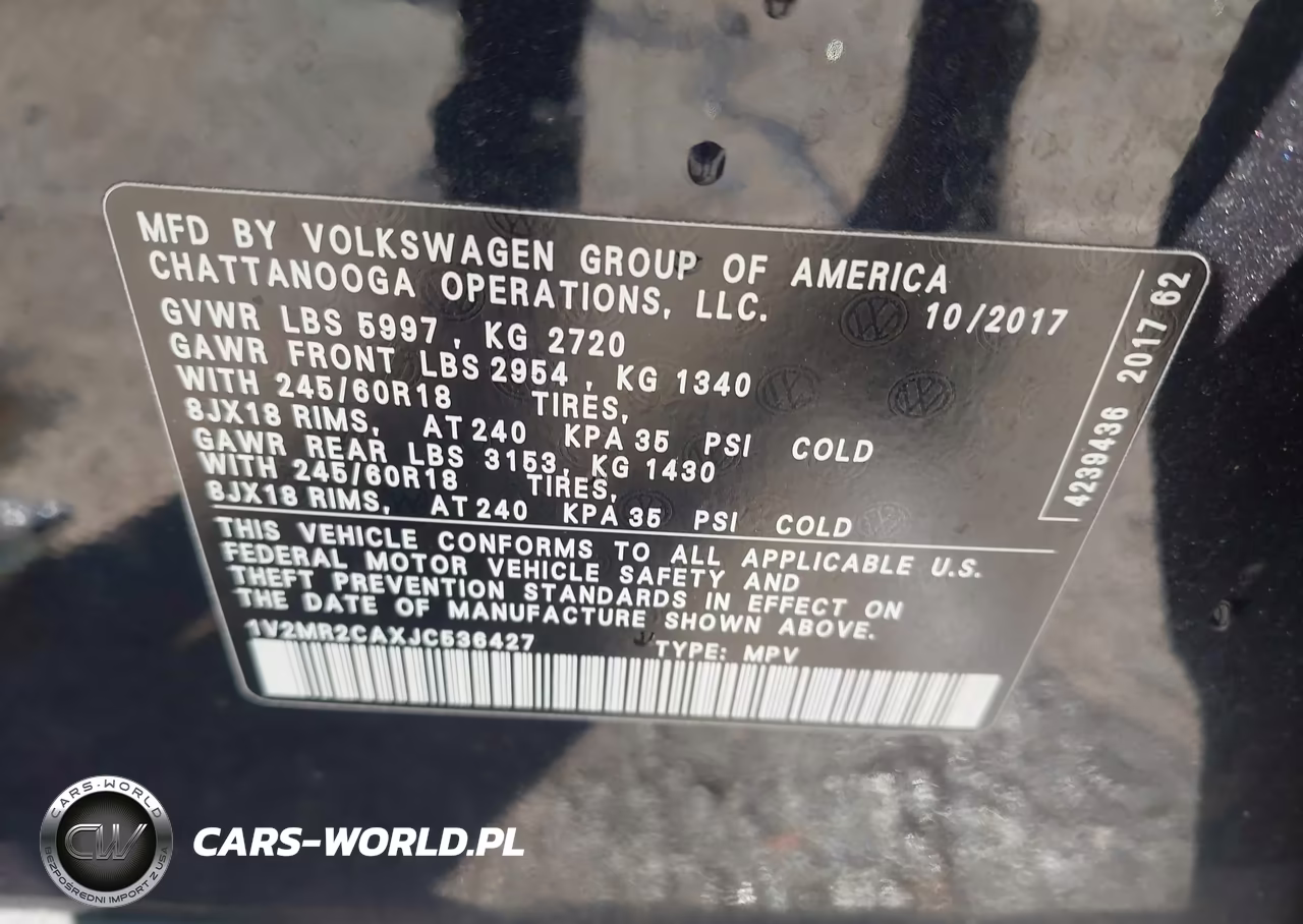 2018 Volkswagen Atlas 3.6L V6 Sel VIN:1V2MR2CAXJC536427 - 9