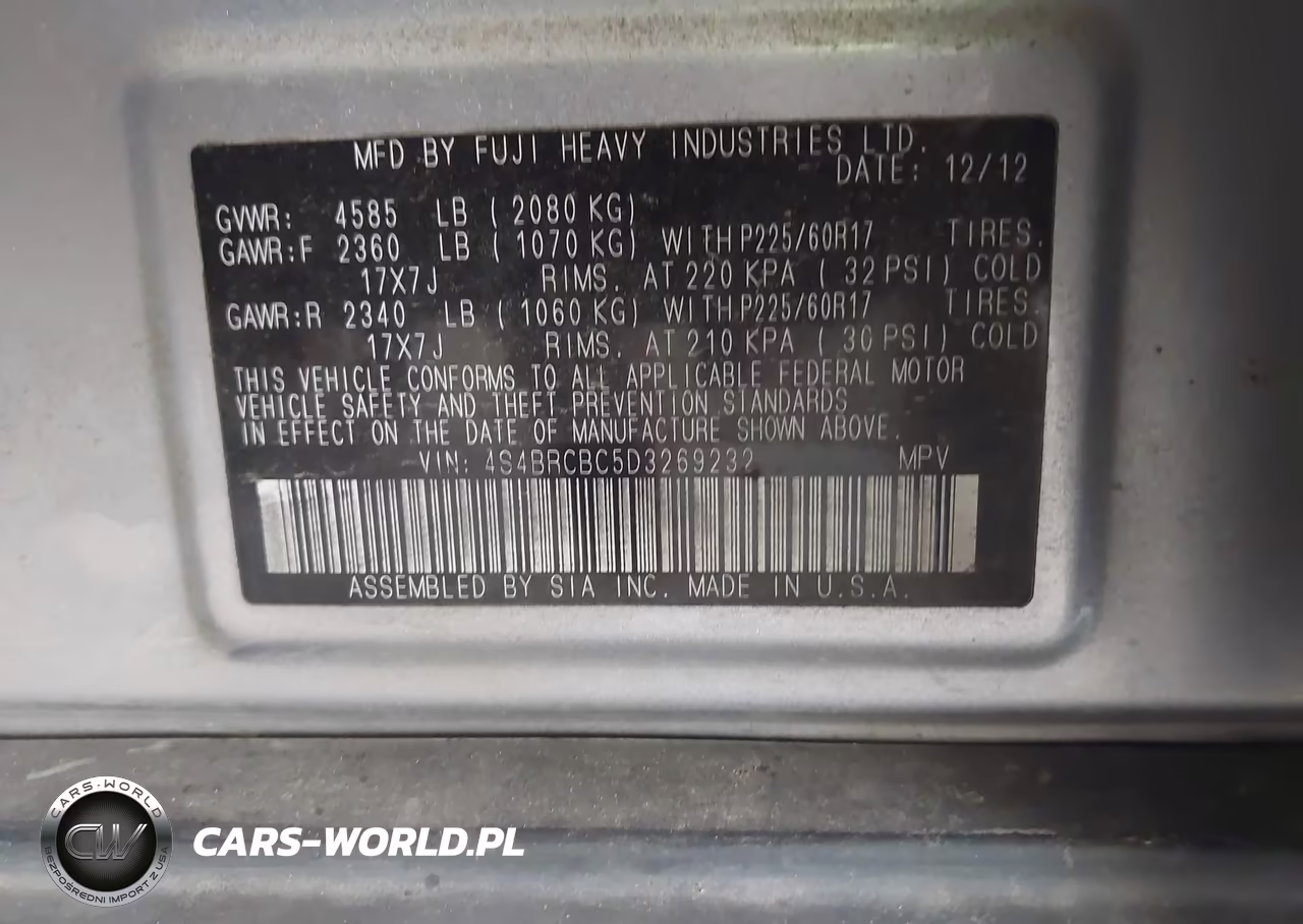 2013 Subaru Outback 2.5I Premium VIN:4S4BRCBC5D3269232 - 9