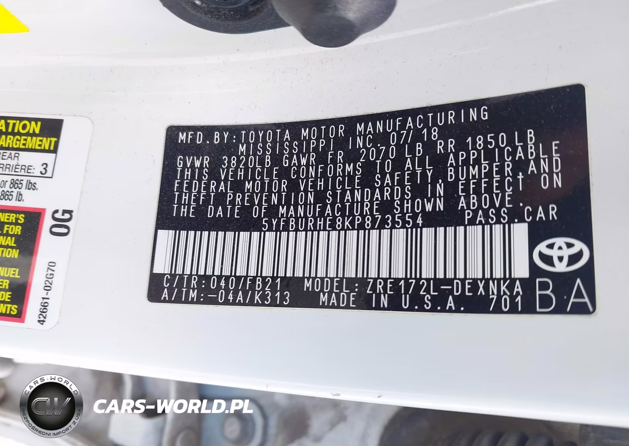2019 Toyota Corolla Le VIN:5YFBURHE8KP873554 - 9