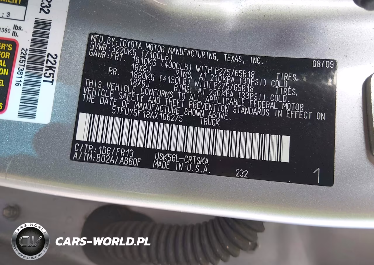 2010 Toyota Tundra Grade 5.7L V8 VIN:5TFUY5F18AX106275 - 9