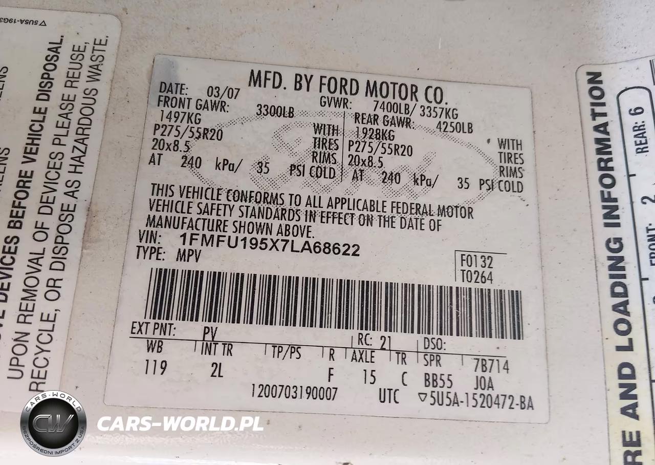 2007 Ford Expedition Limited VIN:1FMFU195X7LA68622 - 9