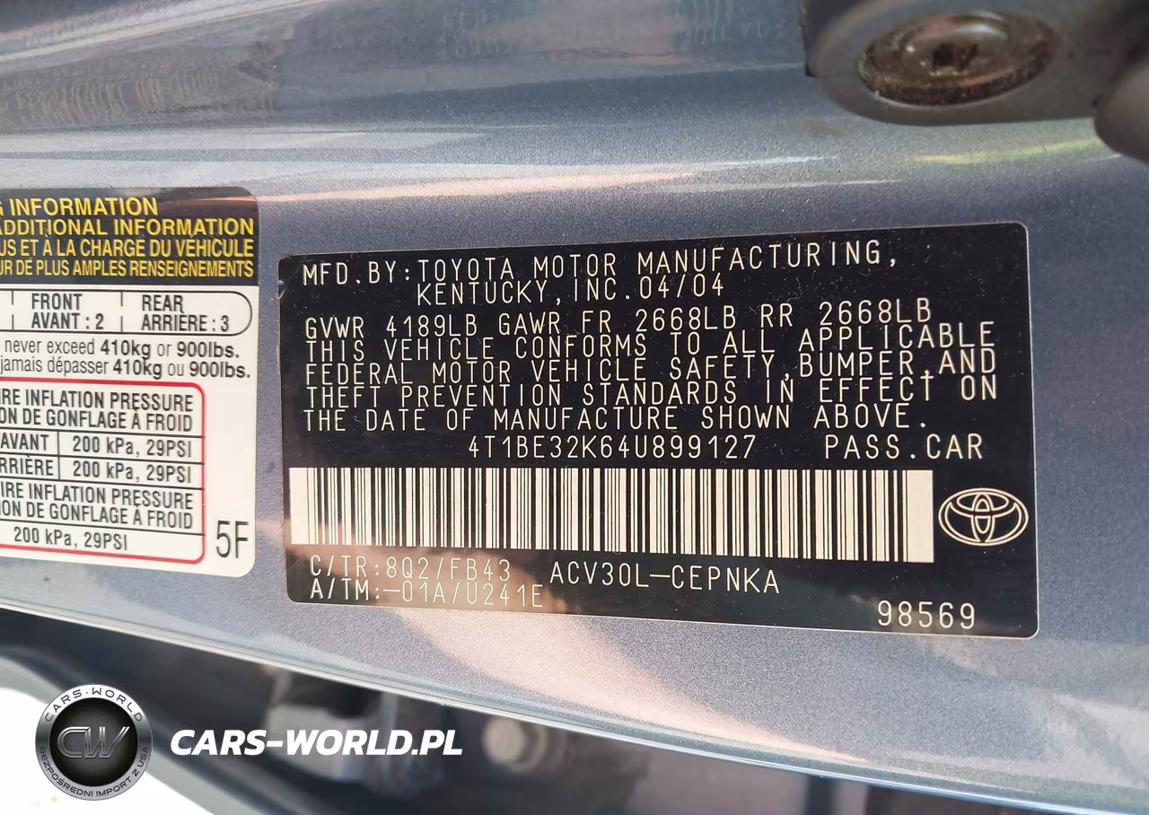 2004 Toyota Camry Le VIN:4T1BE32K64U899127 - 9